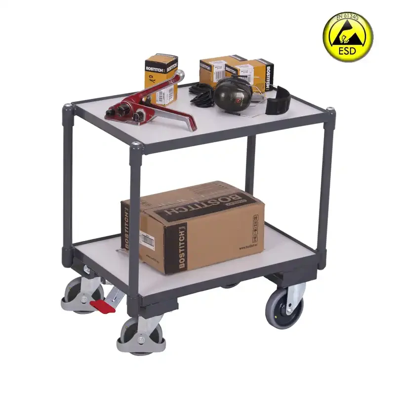 ESD antistatický policový vozík sw-410.556 VARIOFIT na EURO prepravky, 2 ESD police, brzda EasySTOP, 250 kg