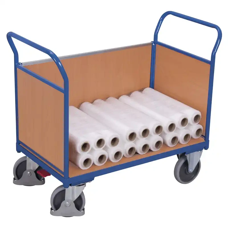 Plošinový vozík sw-500.302 VARIOFIT, 3 steny - MDF doska , 850 x 475 mm, 400 kg
