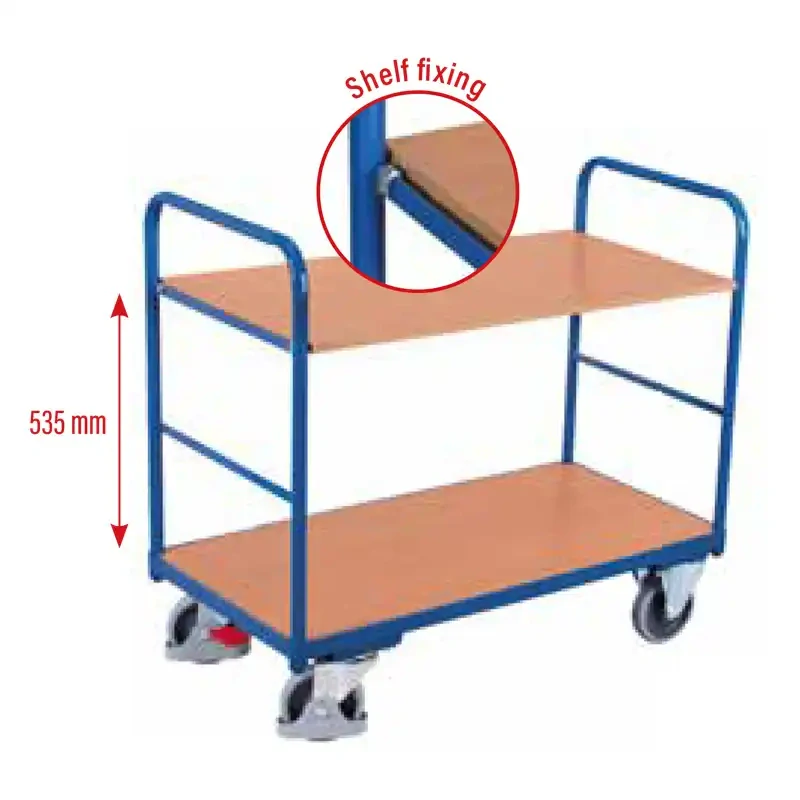 Policový vozík sw-500.205 VARIOFIT, 2 police - 1 prestaviteľná 845 x 485 mm, 250 kg