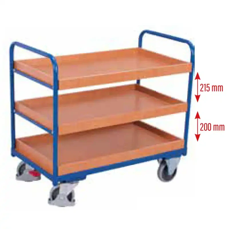 Policový vozík sw-800.244 VARIOFIT, 3 police - 2 prestaviteľné 1165 x 755 mm, 250 kg