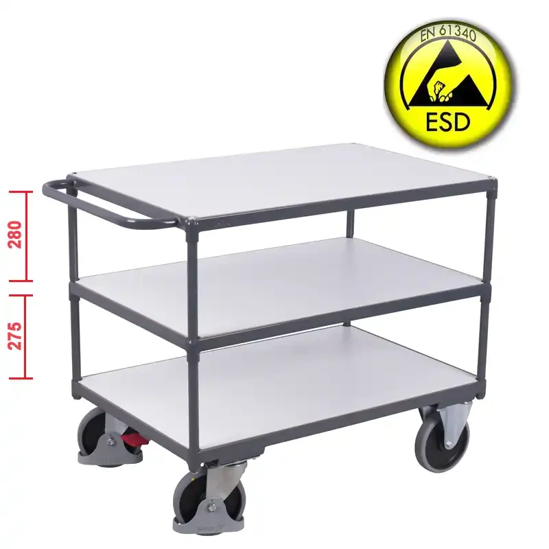 ESD antistatický policový vozík sw-800.662 VARIOFIT, 3 police, 1200 x 800 mm, 500 kg