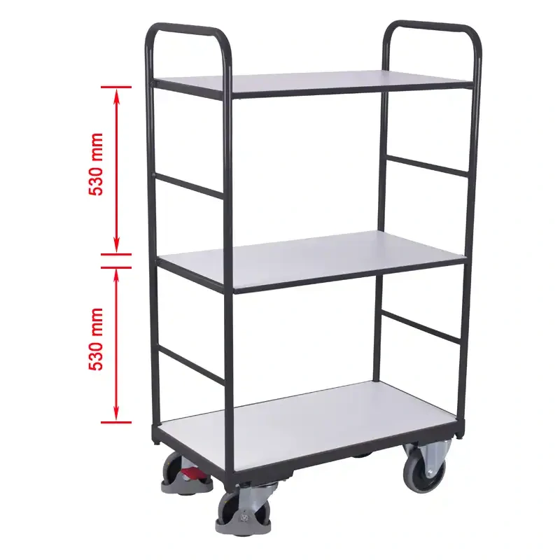 ESD antistatický policový vozík sw-800.258 VARIOFIT, 3 police - 2 prestaviteľné, 1200 x 800 mm, 250 kg