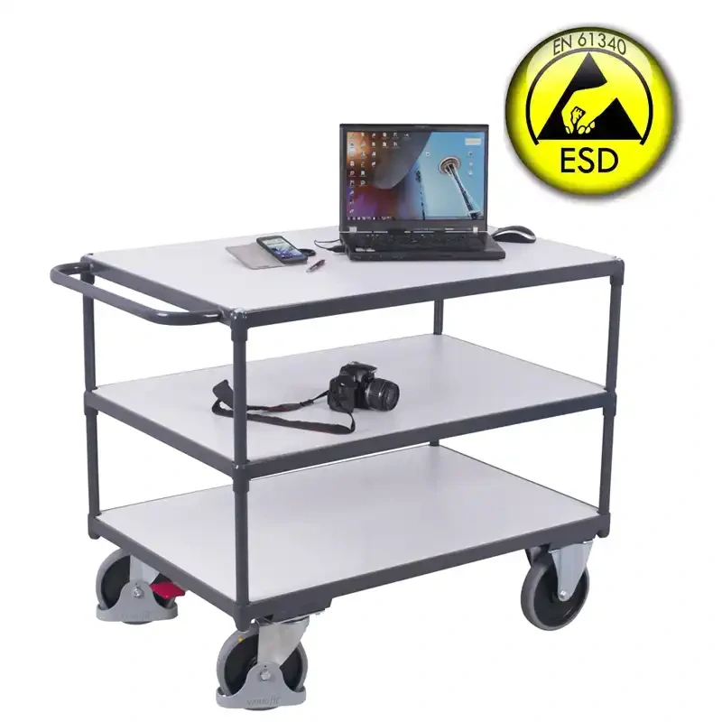 ESD antistatický policový vozík sw-500.662 VARIOFIT, 3 police, 850 x 500 mm, 400 kg