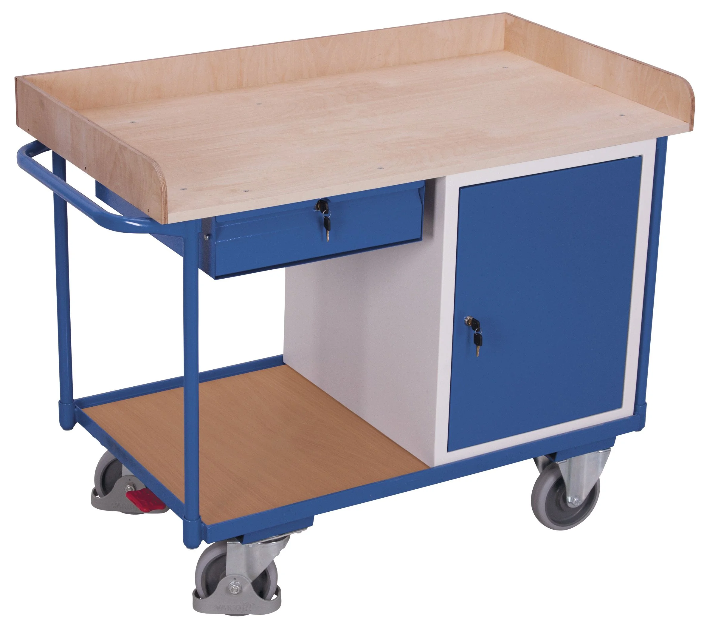 Dielenský policový vozík so skrinkou a zásuvkami sw-600.611 VARIOFIT, 1125 x 630 mm, 400 kg