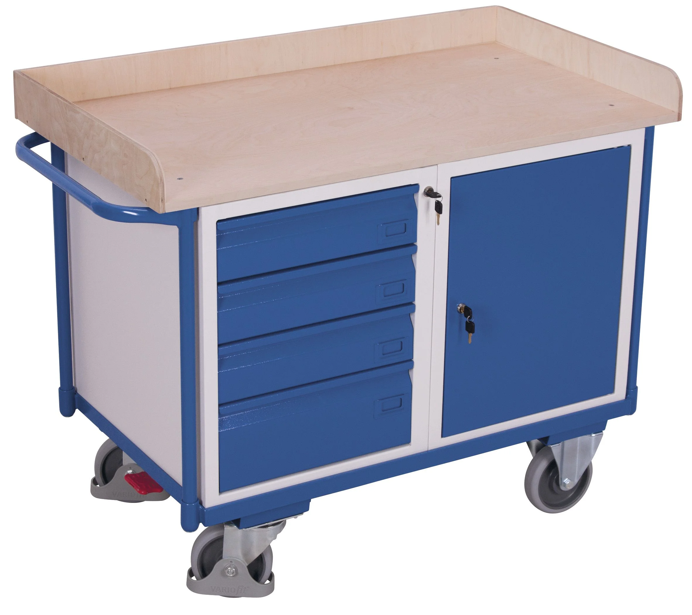 Dielenský policový vozík so skrinkou a zásuvkami sw-600.613 VARIOFIT, 1125 x 630 mm, 400 kg