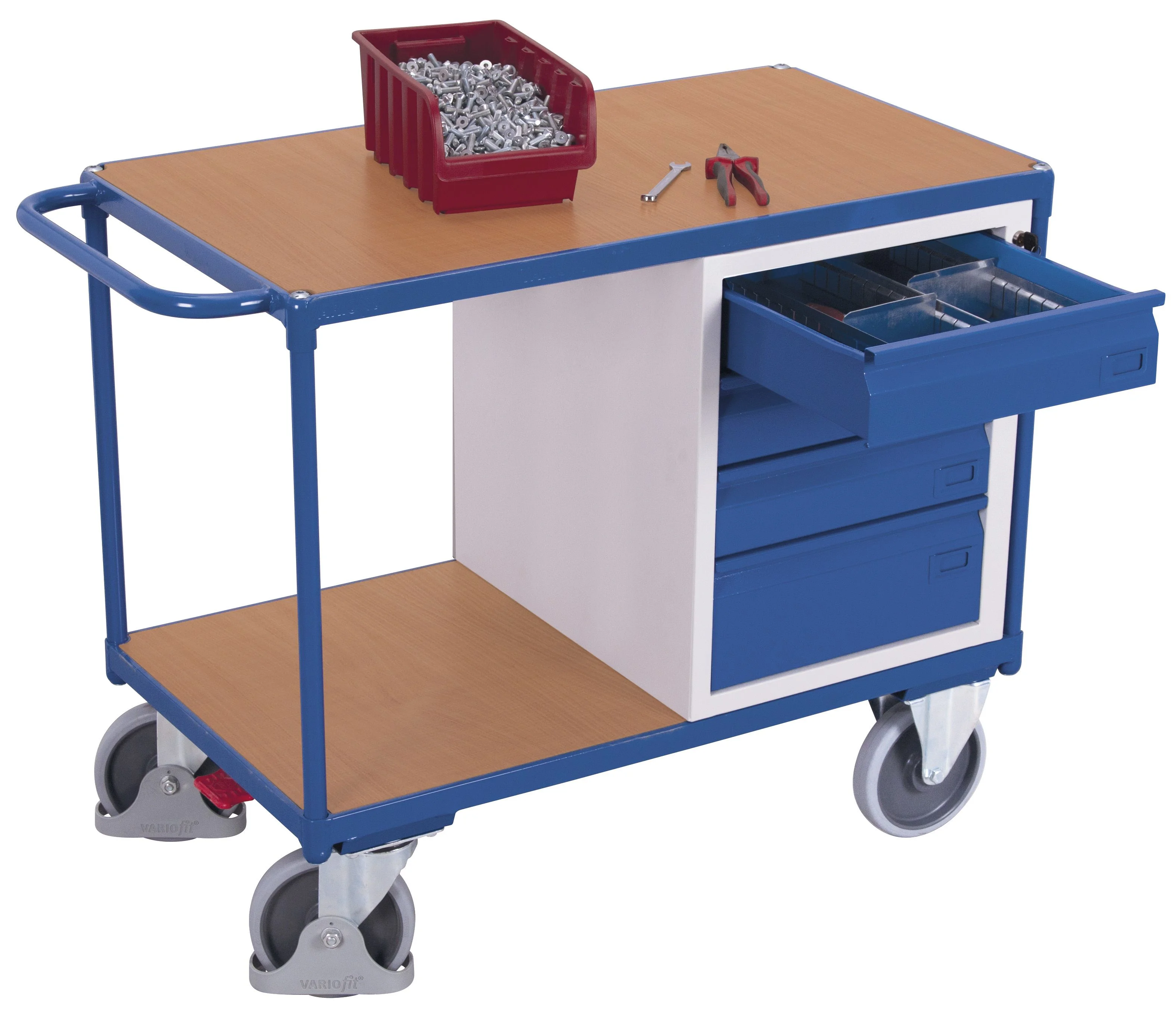 Dielenský policový vozík so zásuvkami sw-600.602 VARIOFIT, 1060 x 600 mm, 500 kg