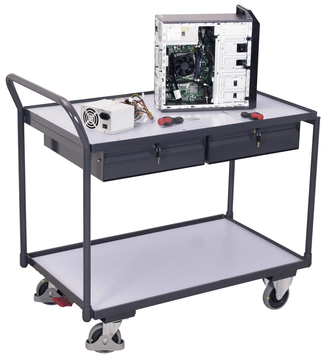 ESD antistatický stolový vozík, 2 zásuvky, sw-600.959 VARIOFIT, 985 x 590 mm, 250 kg