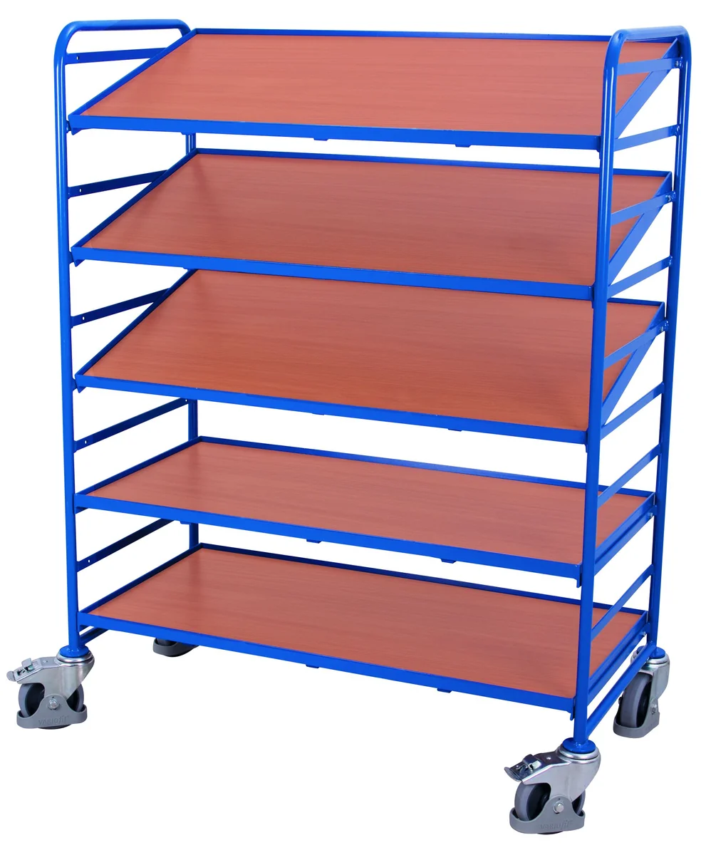 Etážový vozík na EURO prepravky, 5 políc, MDF, sw-610.301 VARIOFIT, 1240 x 610 mm, 250 kg