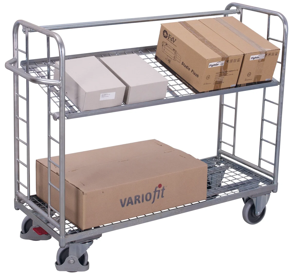 Etážový vozík s naklápateľnými policami zo sieťoviny pozinkovaný sw-640.224 VARIOFIT, 1650 x 650 mm, 400 kg