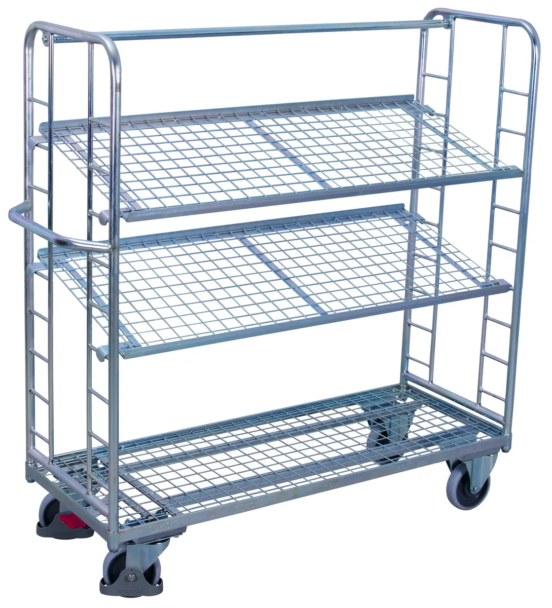 Etážový vozík s naklápateľnými policami zo sieťoviny pozinkovaný sw-640.226 VARIOFIT, 1650 x 650 mm, 400 kg