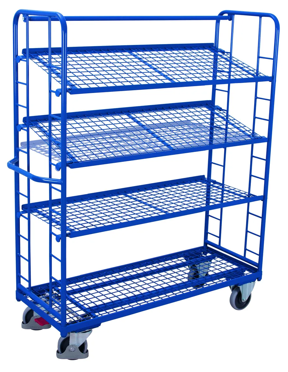 Etážový vozík s naklápateľnými policami zo sieťoviny sw-640.212 VARIOFIT, 1650 x 650 mm, 400 kg