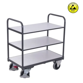ESD antistatický policový vozík sw-500.257 VARIOFIT, 3 police - 2 prestaviteľné, 850 x 500 mm, 250 kg