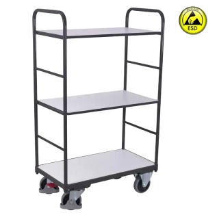 ESD antistatický policový vozík sw-800.258 VARIOFIT, 3 police - 2 prestaviteľné, 1200 x 800 mm, 250 kg