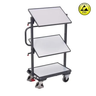 ESD antistatický vychystávací vozík sw-400.844 VARIOFIT na EURO prepravky, 3 ESD police, 200 kg