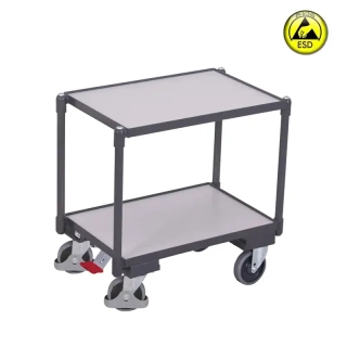 ESD antistatický policový vozík sw-410.556 VARIOFIT na EURO prepravky, 2 ESD police, brzda EasySTOP, 250 kg