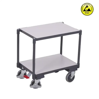 ESD antistatický policový vozík sw-410.546 VARIOFIT na EURO prepravky, 2 ESD police, brzda EasySTOP, 250 kg