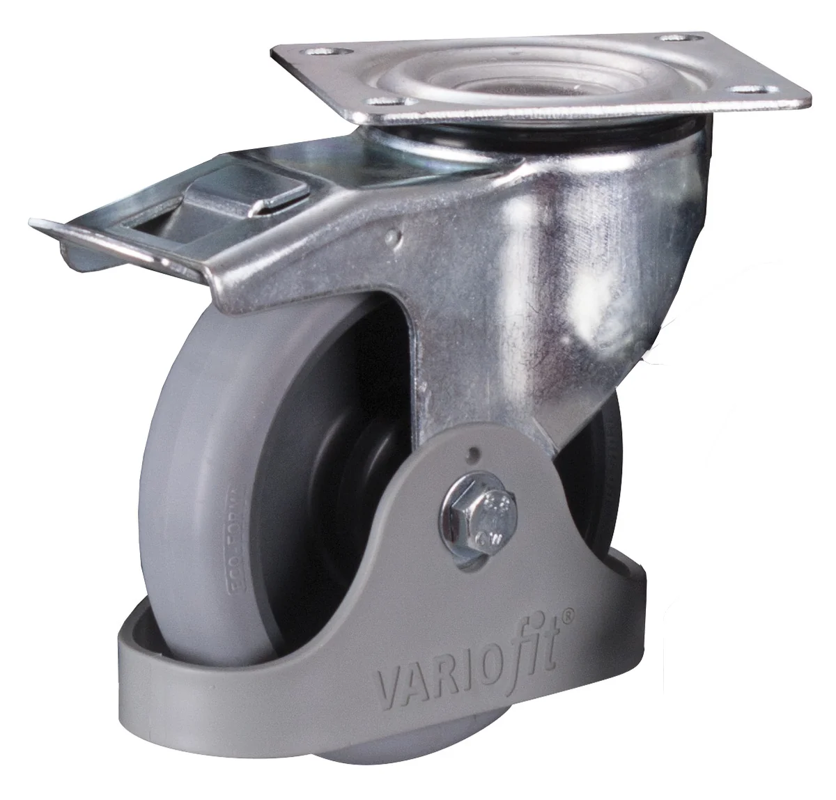 Otočné koleso s brzdou 160 × 40 mm - sivá termoplastická guma VARIOfit dpg-160.050 - hlavný pohľad