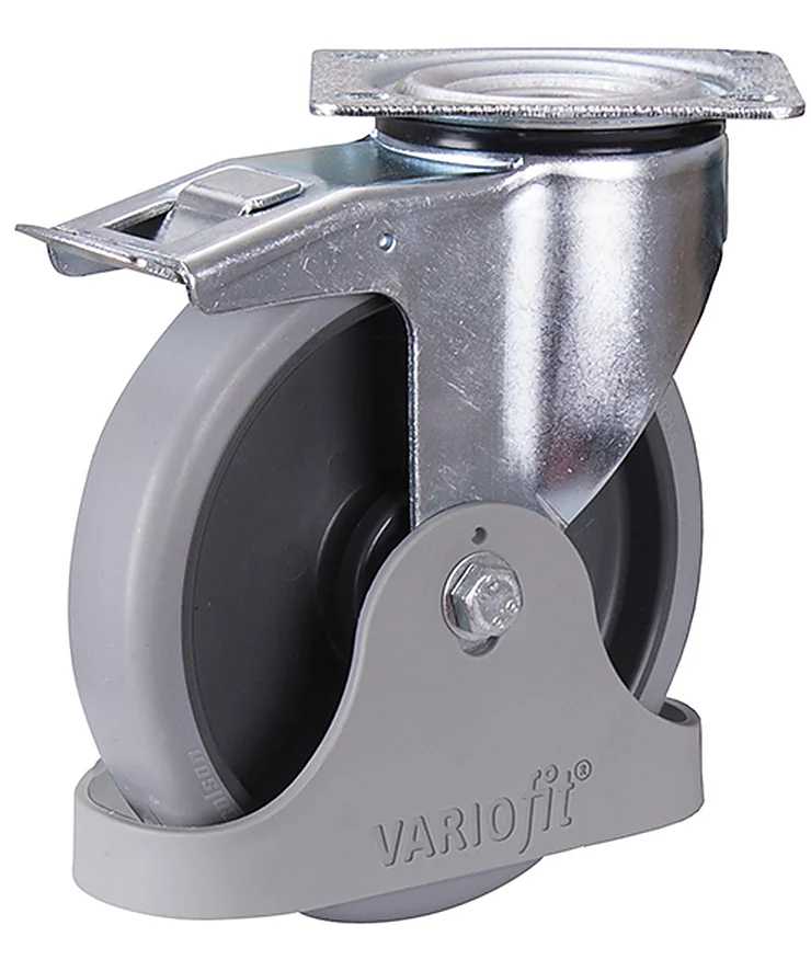 Otočné koleso s brzdou 200 × 40 mm - sivá termoplastická guma VARIOfit dpg-200.050 - hlavný pohľad