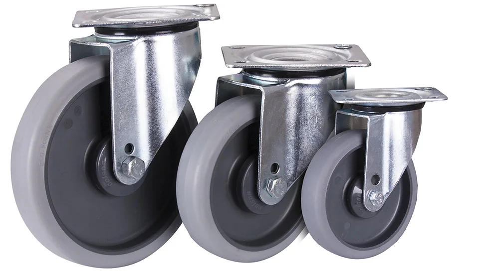 Otočné koleso 200 × 40 mm - sivá termoplastická guma VARIOfit lpg-200.050 - detail vyhotovenia a rámu