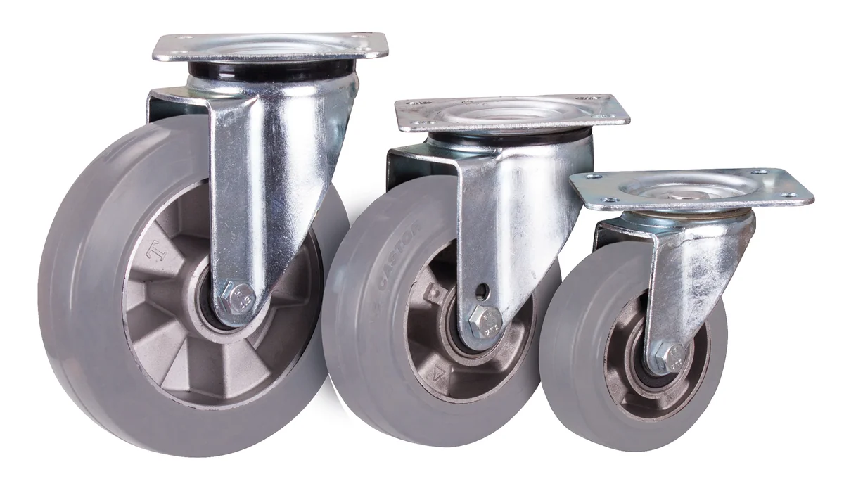 Otočné koleso 200 × 50 mm - elastická plná guma VARIOfit lpg-200.014 - detail vyhotovenia a rámu