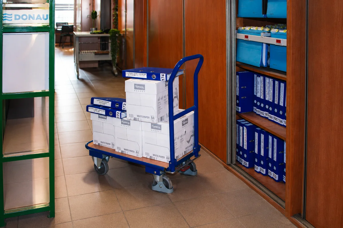 Policový vozík, 1 sklopné madlo, sw-450.802 VARIOFIT, 720 x 450 mm, 150 kg