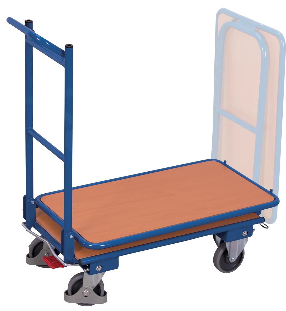 Plošinový vozík, sklápateľné madlá a vrchná polica, sw-450.836 VARIOFIT, 720 x 450 mm, 150 kg