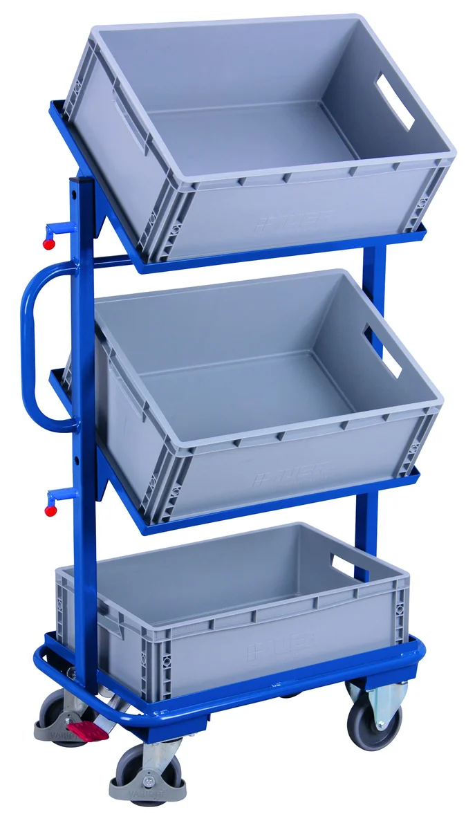 Vychystávací vozík na EURO prepravky, naklápacie police, 3 prepravky, sw-400.805 VARIOFIT, 610 x 410 mm, 200 kg